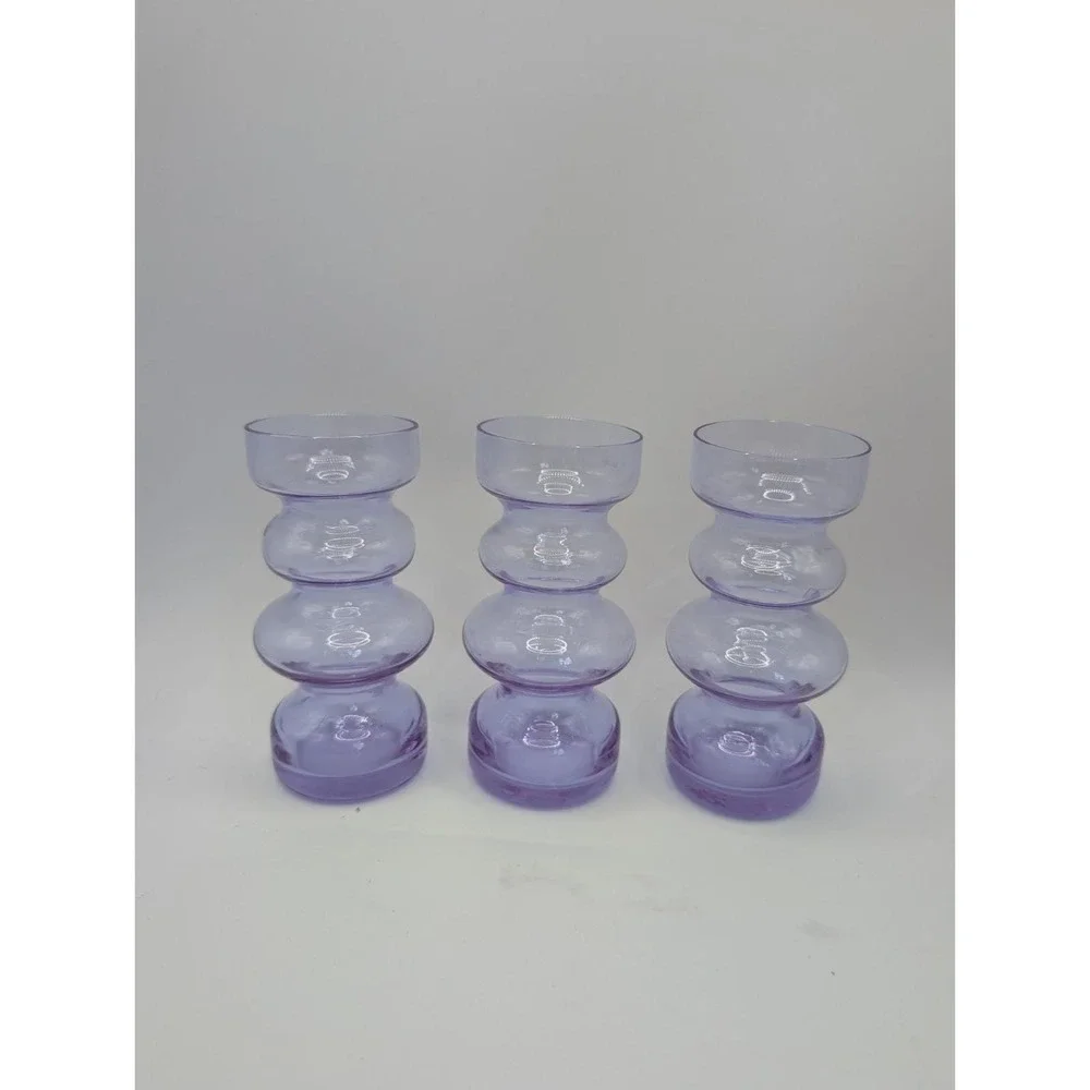 Set of 3 Lavender Purple Bubble Glass Vases Mid Century Modern Stacked Bud Vases